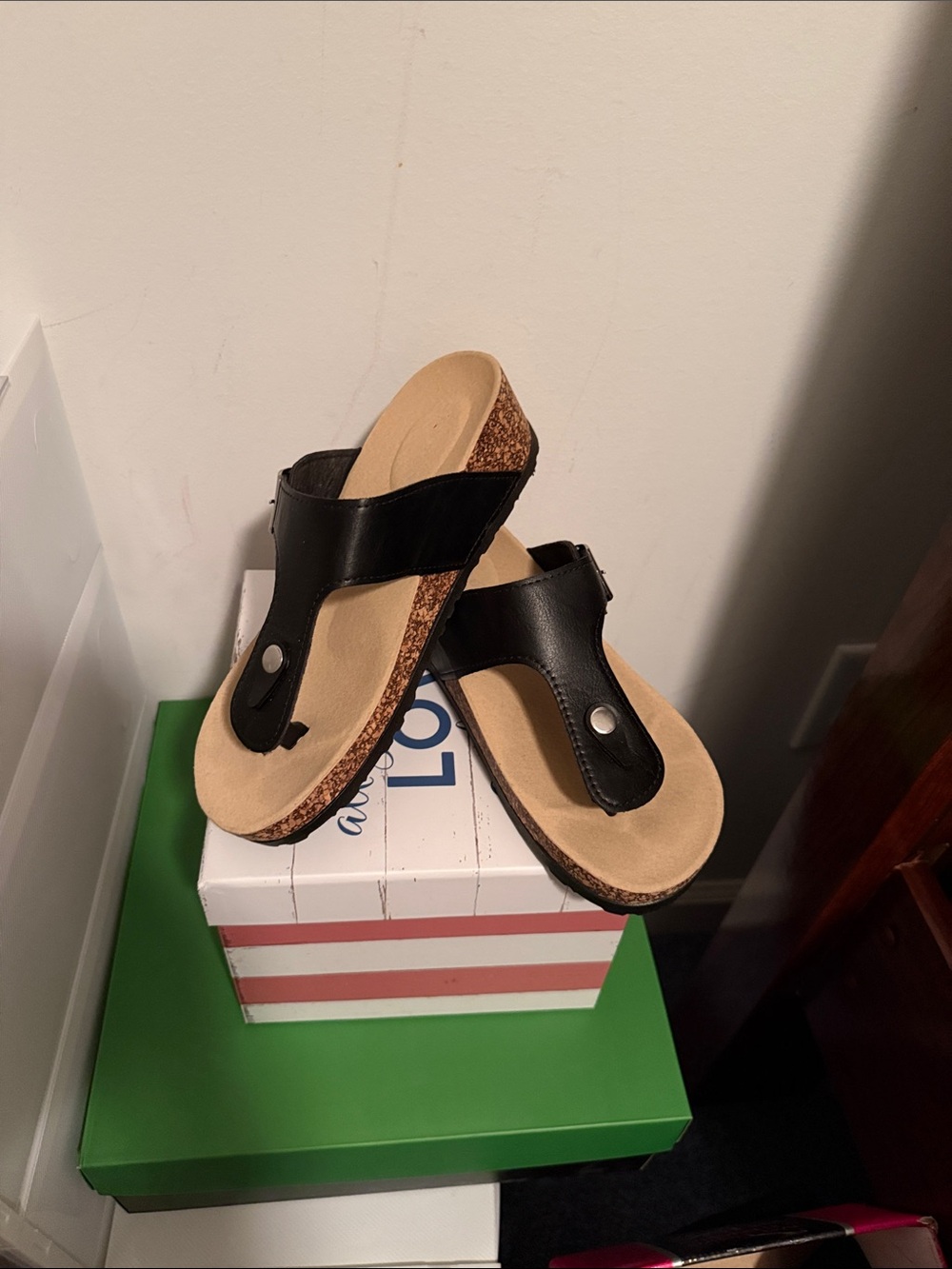 Black Cork Footbed Toe-Post Sandals